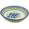 Polish Pottery Fluted Pie Dish 10&quot; Blue Pansy