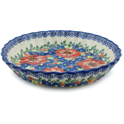 Polish Pottery Fluted Pie Dish 10&quot; Bold Sights UNIKAT