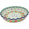 Polish Pottery Fluted Pie Dish 10&quot; Clover Flower Wreath
