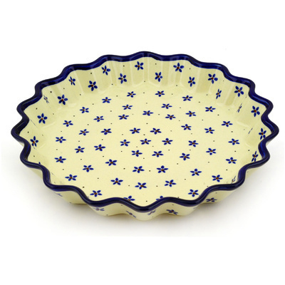 Polish Pottery Fluted Pie Dish 10&quot; Forget Me Knot