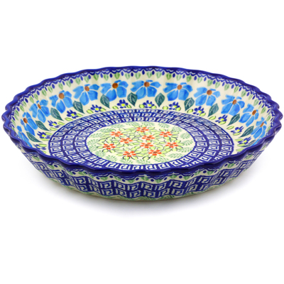 Polish Pottery Fluted Pie Dish 10&quot; Pansy Morning