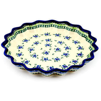 Polish Pottery Fluted Pie Dish 10&quot; Purple Iris