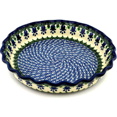 Polish Pottery Fluted Pie Dish 10&quot; Texas Bluebell