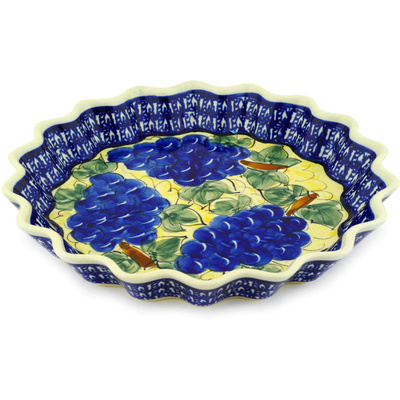 Polish Pottery Fluted Pie Dish 10&quot; Tuscan Grapes