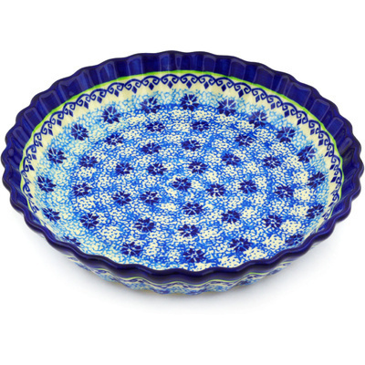 Polish Pottery Fluted Pie Dish 10&quot; Ultramarine