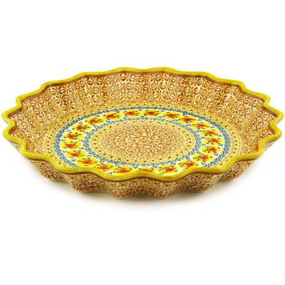 Polish Pottery Fluted Pie Dish 13&quot; Autumn Festival