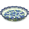 Polish Pottery Fluted Pie Dish 13&quot; Blooming Blue Pansies UNIKAT