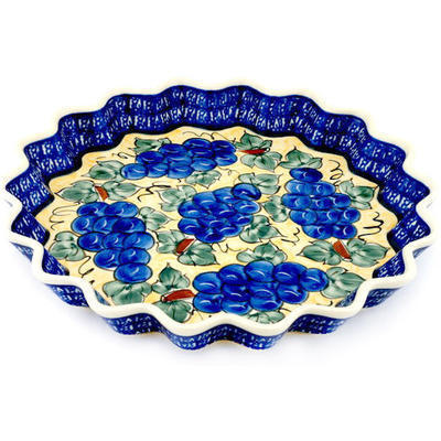 Polish Pottery Fluted Pie Dish 13&quot; Tuscan Grapes