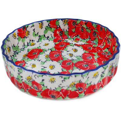 Polish Pottery Fluted Pie Dish 6&quot; Spring Blossom Harmony UNIKAT
