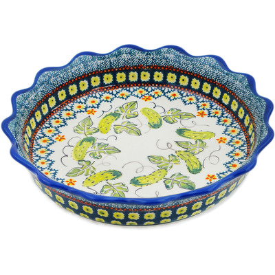 Polish Pottery Fluted Pie Dish 8&quot; Cucumber Patch