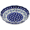 Polish Pottery Fluted Pie Dish 8&quot; Peacock Forget-me-not