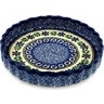 Polish Pottery Fluted Pie Dish 9&quot; Blue Daisy Swirls