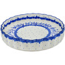 Polish Pottery Fluted Pie Dish 9&quot; Blue Flower Circle