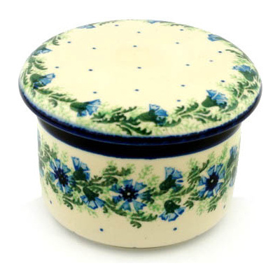 Polish Pottery French Butter Dish Blue Bell Wreath