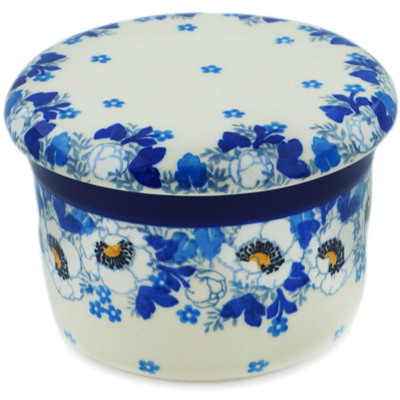 Polish Pottery French Butter Dish Blue Spring
