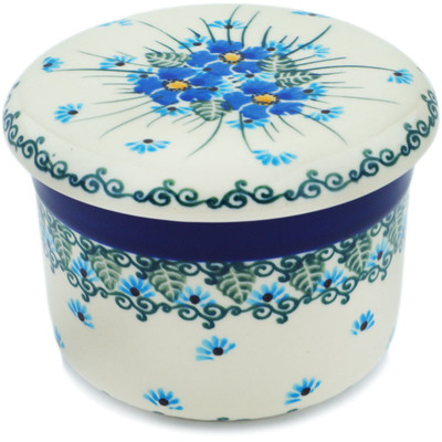 Polish Pottery French Butter Dish Forget Me Not UNIKAT