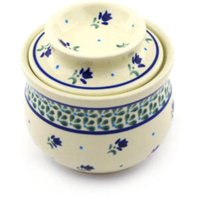 Polish Pottery French Butter Dish Violet Tulips