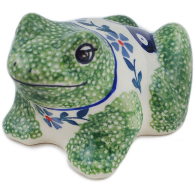 Polish Pottery Frog Figurine 5&quot; Peacock Forget-me-not