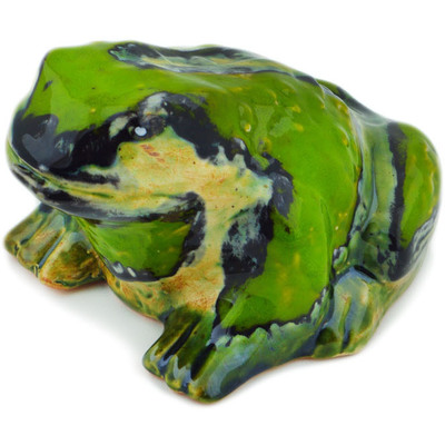 Polish Pottery Frog Figurine 7&quot; Green