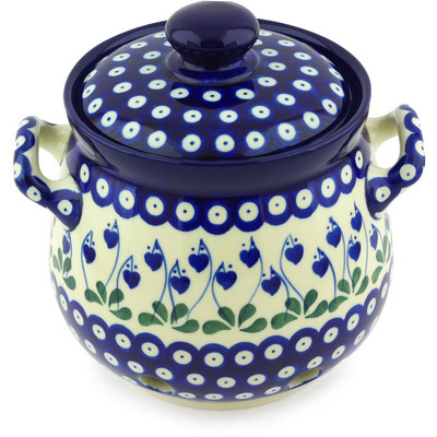 Polish Pottery Garlic and Onion Jar 7&quot; Bleeding Heart Peacock