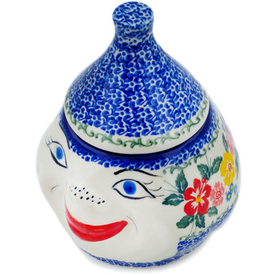 Polish Pottery Garlic and Onion Jar 7&quot; Hibiscus Haven
