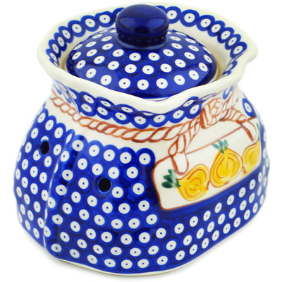 Polish Pottery Garlic and Onion Jar 9&quot; Blue Eyes