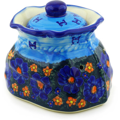 Polish Pottery Garlic and Onion Jar 9&quot; Midnight Garden