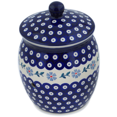 Polish Pottery Garlic and Onion Jar 9&quot; Peacock Forget-me-not