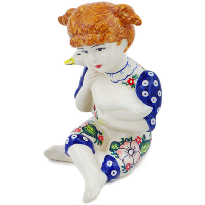 Polish Pottery Girl Figurine 9&quot; Blue Eye Sweet Spring