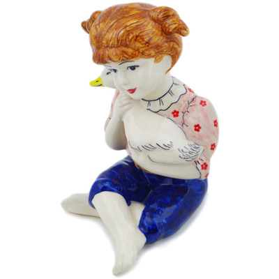 Polish Pottery Girl Figurine 9&quot; Blue Eye Sweetness