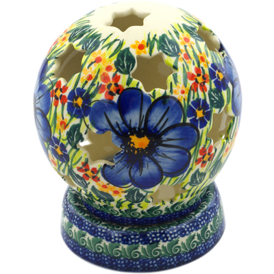Polish Pottery Globe Shaped Candle Holder 5&quot; Spring Garden UNIKAT