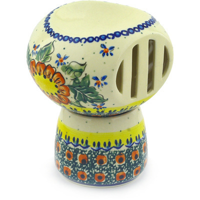 Polish Pottery Globe Shaped Candle Holder 5&quot; Sunshine Bees UNIKAT