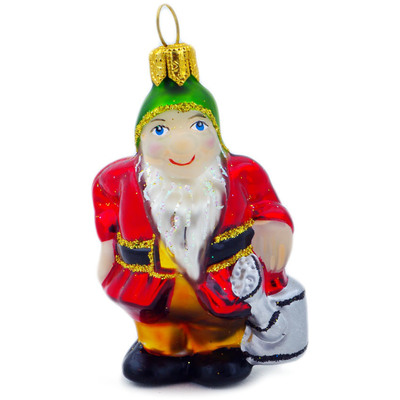Glass Gnome Ornament 3&quot; Happy