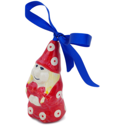 Polish Pottery Gnome Ornament 4&quot; Red Eyes UNIKAT