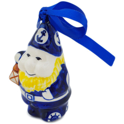 Polish Pottery Gnome Ornament 4&quot; Set Sail Into The Blue
