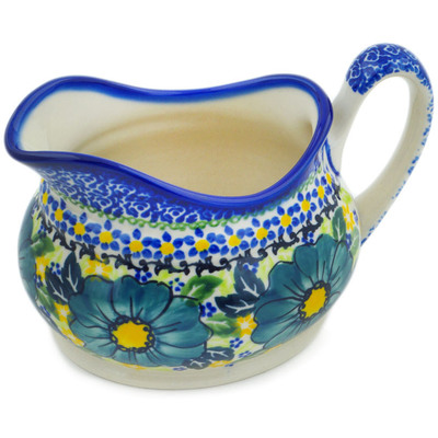 Polish Pottery Gravy Boat 19 oz Cadet Blue Flowers