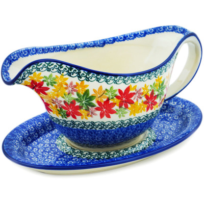 Polish Pottery Gravy Boat with Saucer 20 oz Fall Vibes