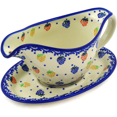 Polish Pottery Gravy Boat with Saucer 20 oz Very Berry