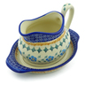 Polish Pottery Gravy Boat with Saucer Blue Cornflower