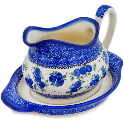Polish Pottery Gravy Boat with Saucer Lovely Blueberries