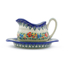 Polish Pottery Gravy Boat with Saucer Ring Of Flowers UNIKAT