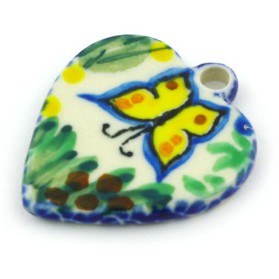 Polish Pottery Heart Pendant 1&quot; Spring Garden UNIKAT