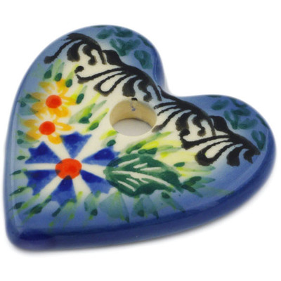 Polish Pottery Heart Pendant 2&quot; Wild Bouquet UNIKAT