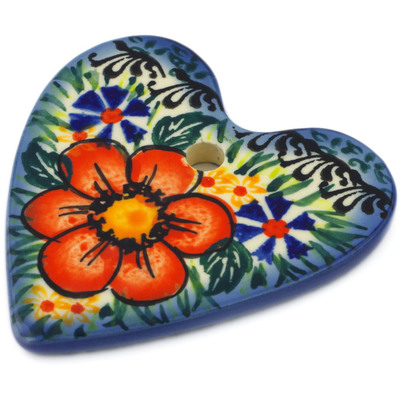 Polish Pottery Heart Pendant 3&quot; Wild Bouquet UNIKAT