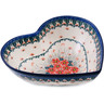Polish Pottery Heart Shaped Bowl 11&quot; Pink Forget Me Not UNIKAT