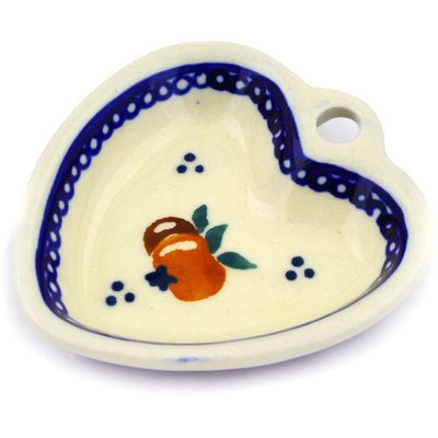 Polish Pottery Heart Shaped Bowl 3&quot; Country Apple Peacock