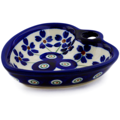 Polish Pottery Heart Shaped Bowl 3&quot; Flowering Peacock