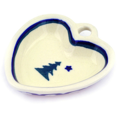 Polish Pottery Heart Shaped Bowl 3&quot; Reindeer Pines