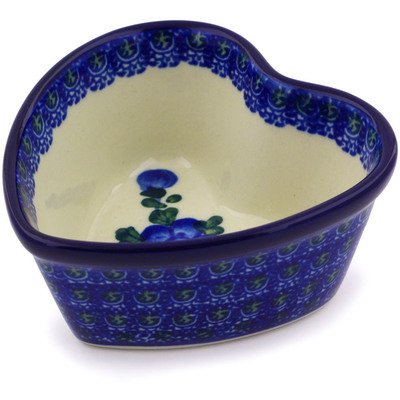 Polish Pottery Heart Shaped Bowl 4&quot; Blue Poppies