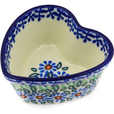 Polish Pottery Heart Shaped Bowl 4&quot; Cactus UNIKAT